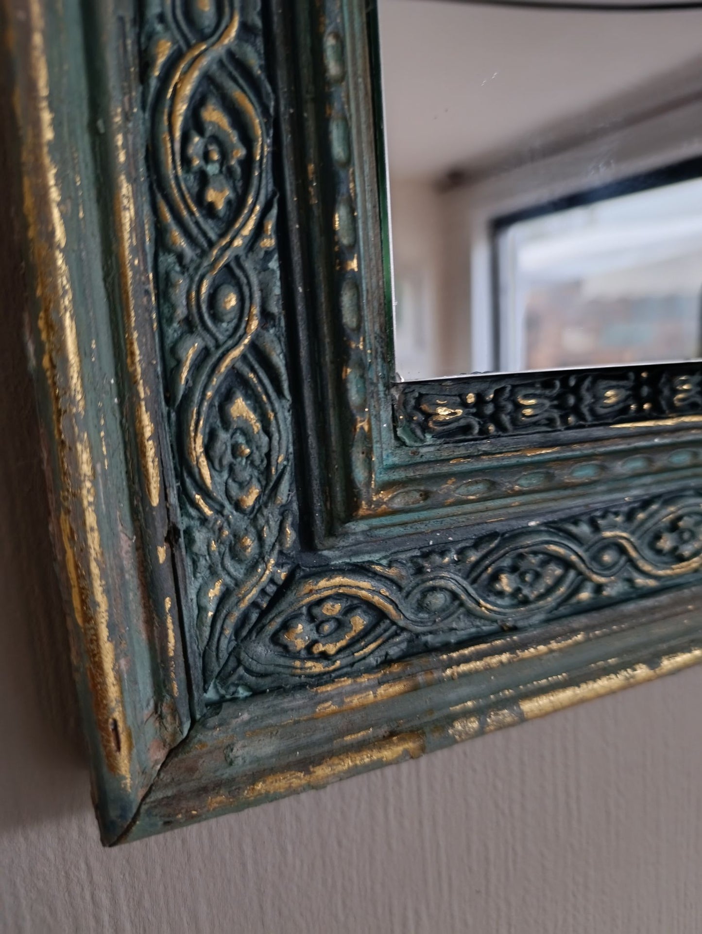 Espejo Decorativo Turquesa y Dorado Rectangular 43x29cm