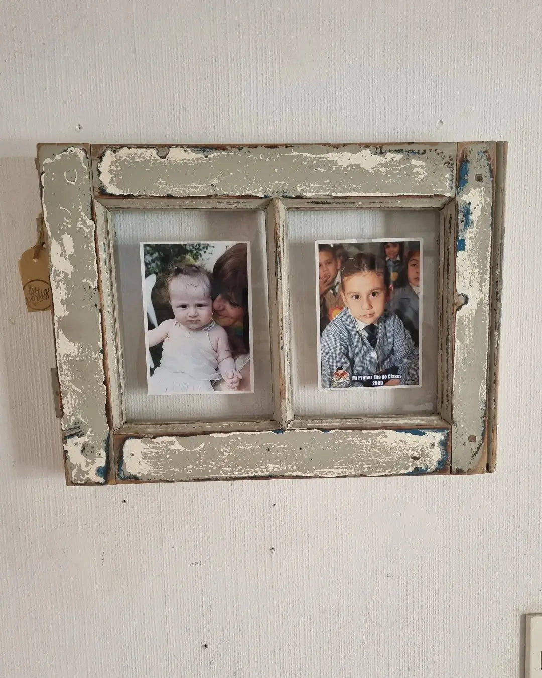 Marco de fotos vintage gris doble ventana