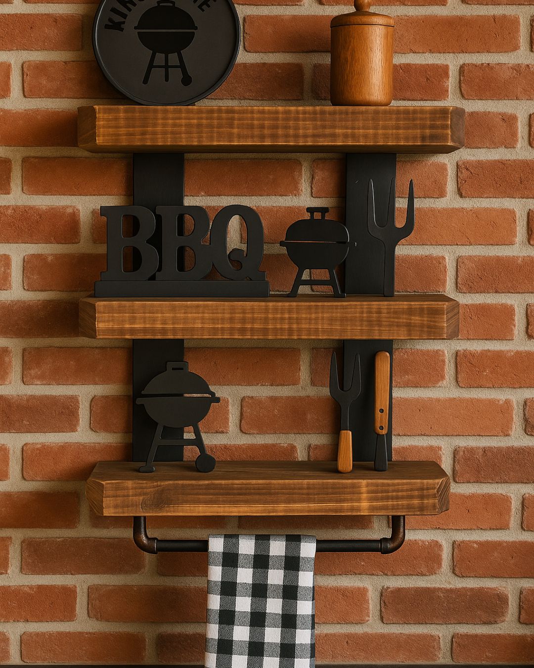 Repisa Industrial de Madera con Codos de Cobre