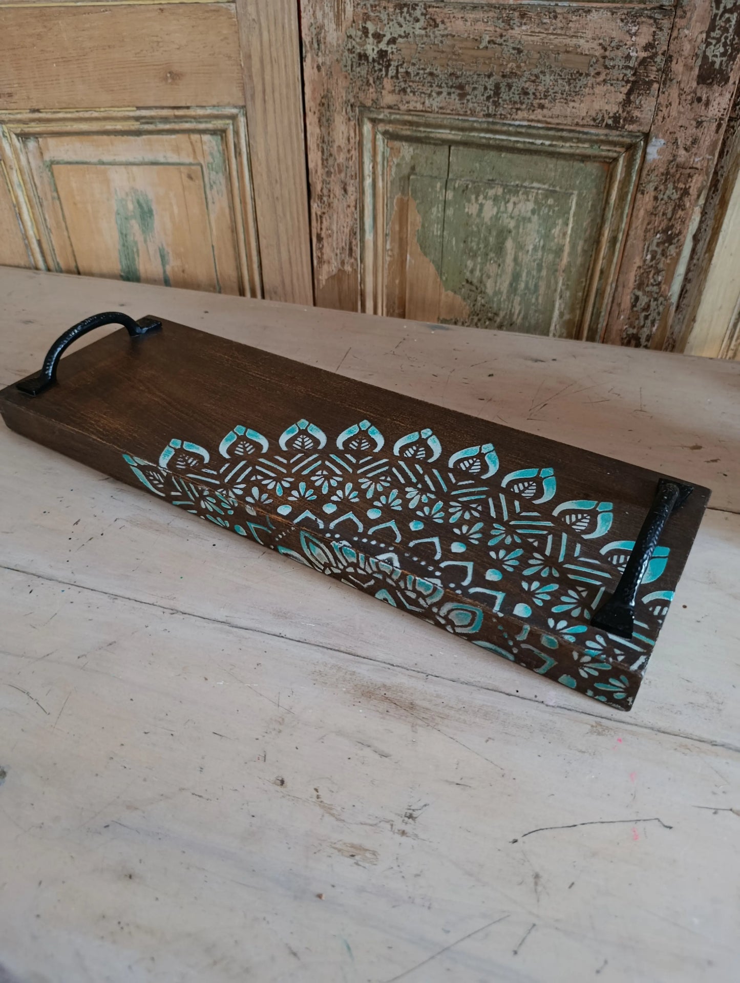 Tabla / Bandeja de Madera con Mandala Pintado a Mano