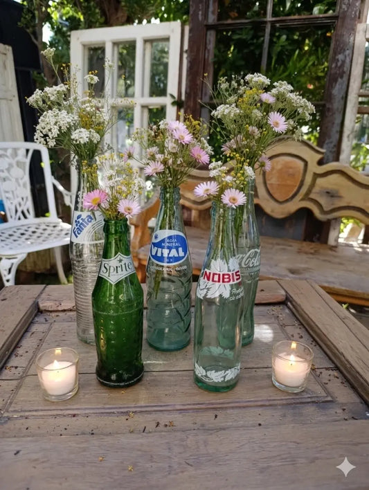Set de 5 Botellas Vintage de Colección - Decoración Retro Chile