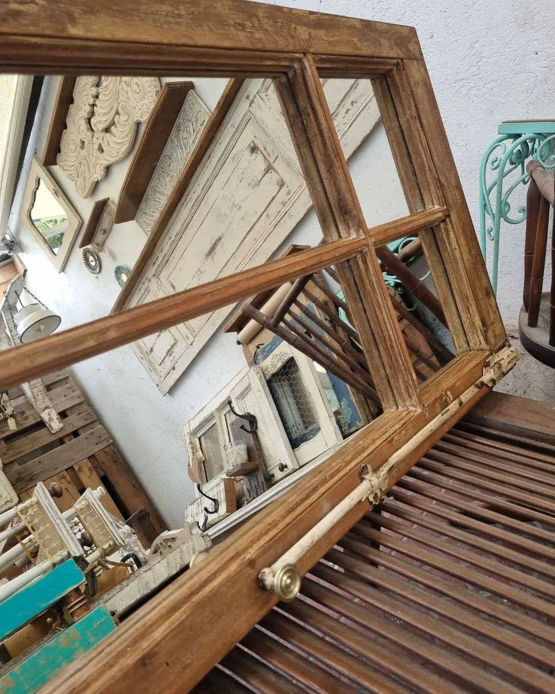 Espejo marco de antigua ventana de madera