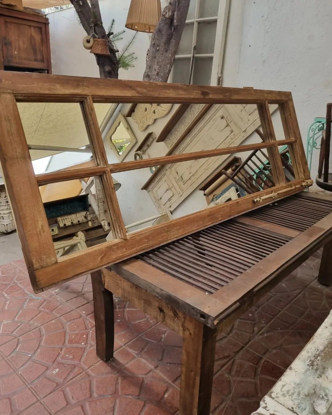 Espejo marco de antigua ventana de madera