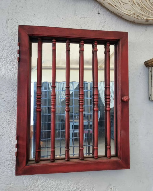 Espejo Ventana Rústico – Rojo Envejecido