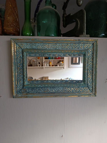 Espejo Decorativo Turquesa y Dorado Rectangular 43x29cm