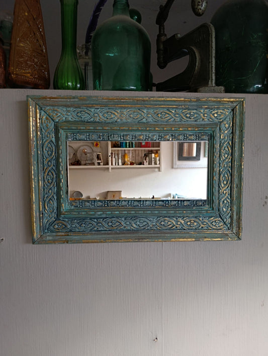 Espejo Decorativo Turquesa y Dorado Rectangular 43x29cm