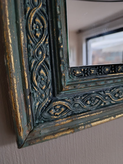 Espejo Decorativo Turquesa y Dorado Rectangular 43x29cm
