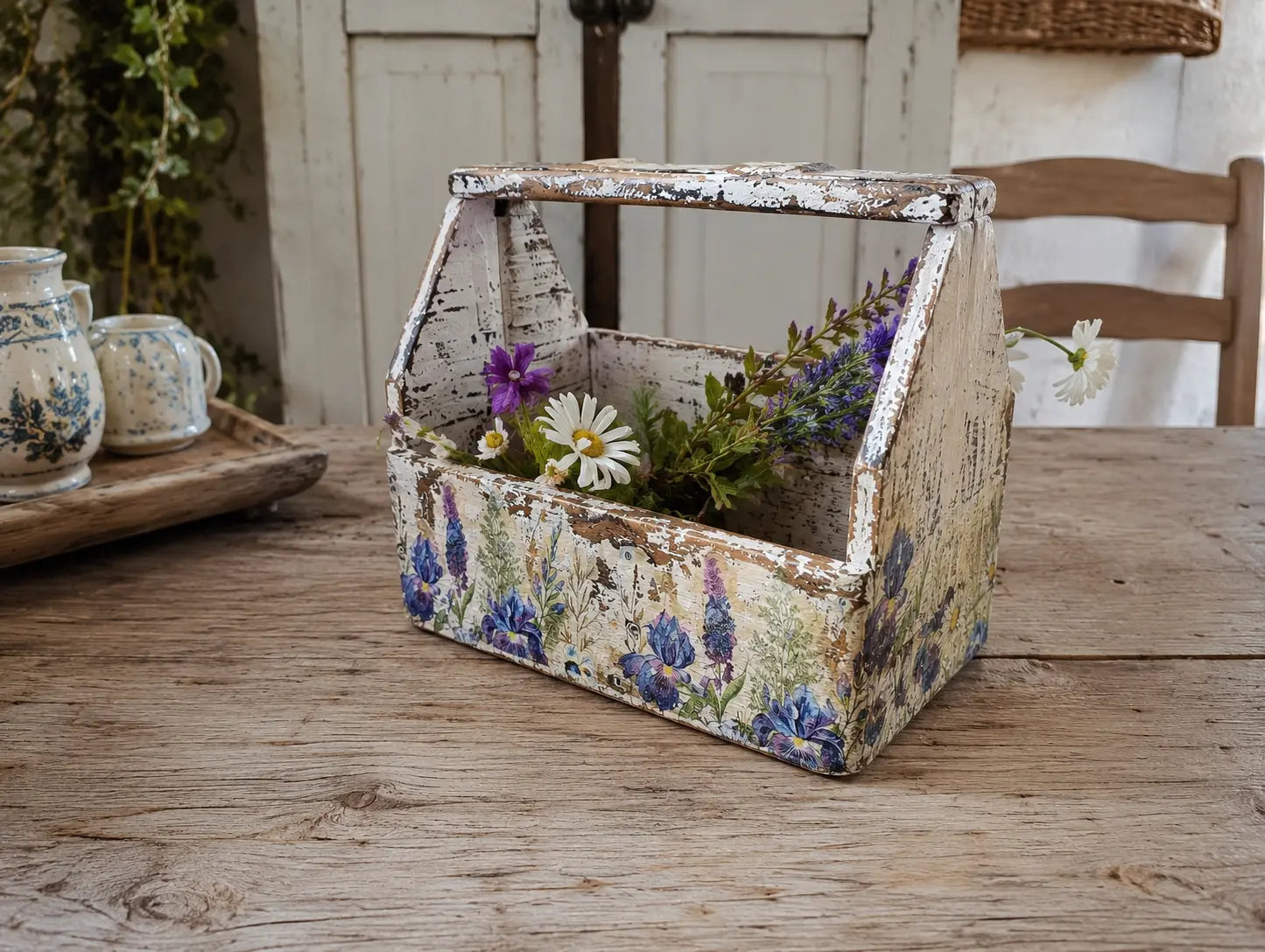 Lustrín Vintage Floral de Madera Decapada decorativo