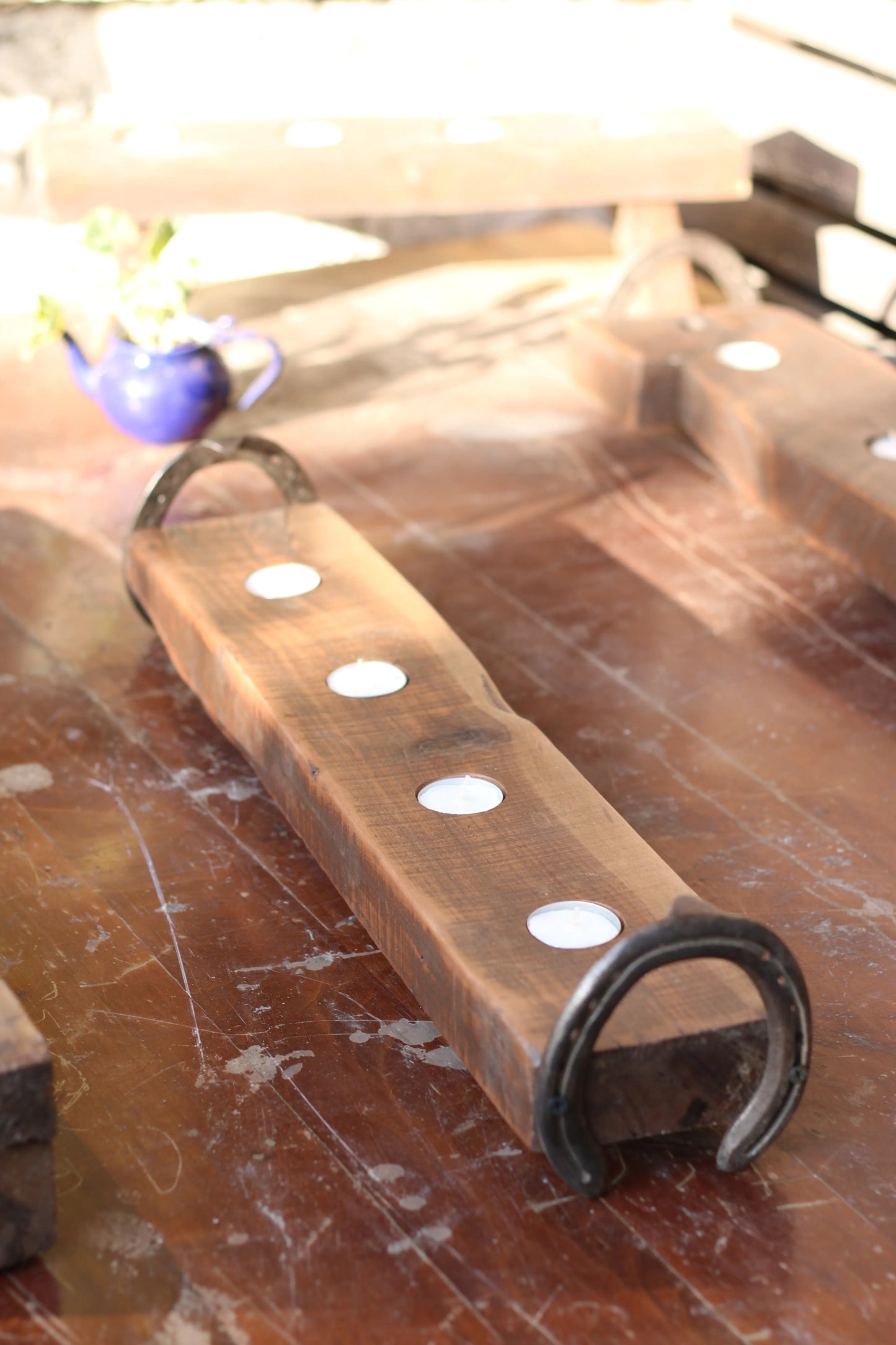 Portavelas Rústico de Madera de Demolición