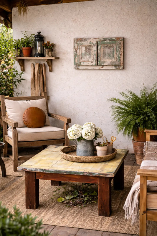 Postigo Antiguo con Marco de Ventana Verde y Blanco Decapado 67x50 cm