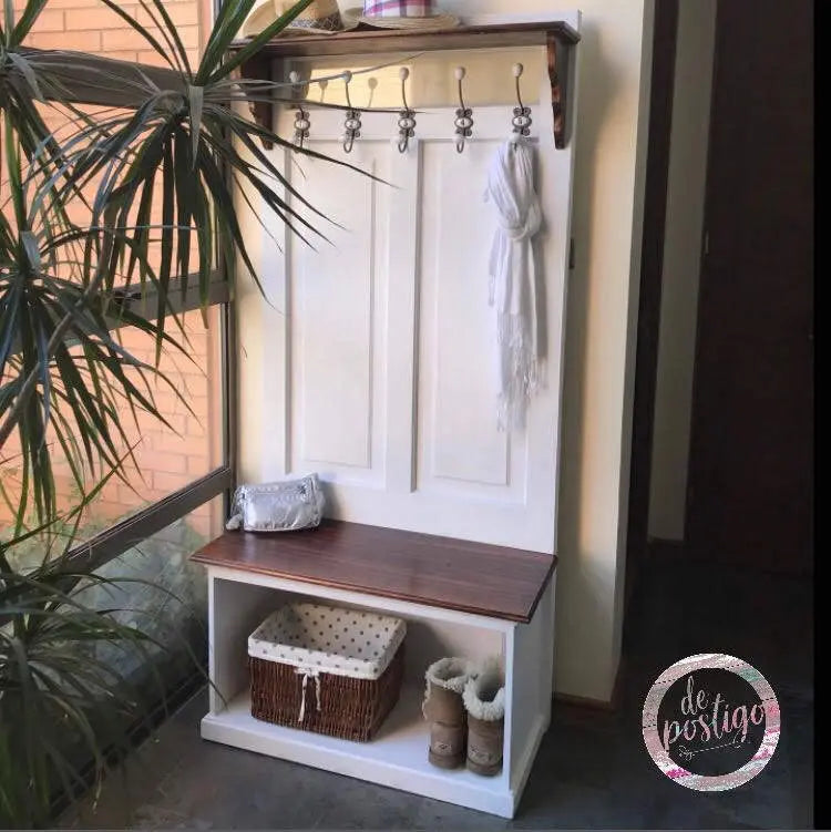 Puerta Perchero con Cajón y Repisa - Madera Noble Rescatada