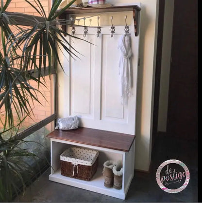 Puerta Perchero con Cajón y Repisa - Madera Noble Rescatada
