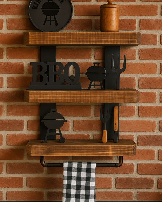Repisa Industrial de Madera con Codos de Cobre