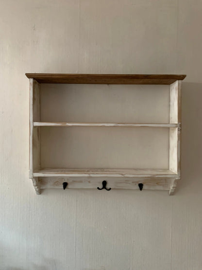 Repisa Vintage de Madera Reciclada con Ganchos