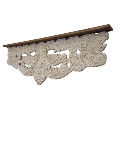 Respaldo de cama de madera tallada blanco vintage