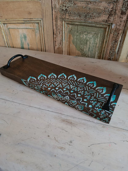 Tabla / Bandeja de Madera con Mandala Pintado a Mano