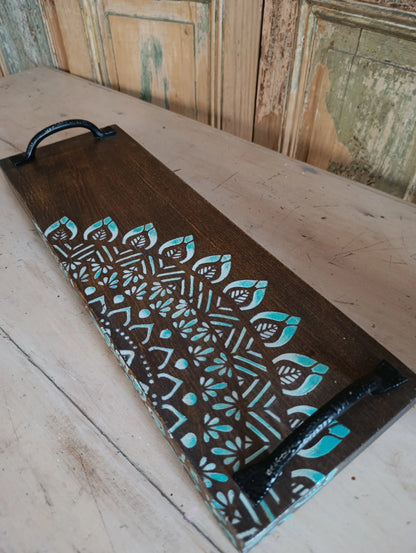 Tabla / Bandeja de Madera con Mandala Pintado a Mano