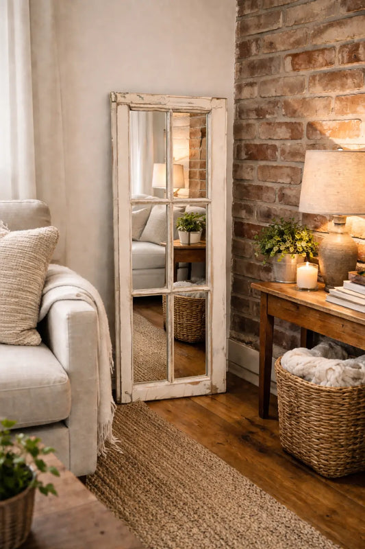 Ventana Antigua de Madera Noble - Espejo y Decorativa