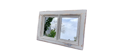 Espejo doble hecho con ventana antigua / blanco dorado y madera