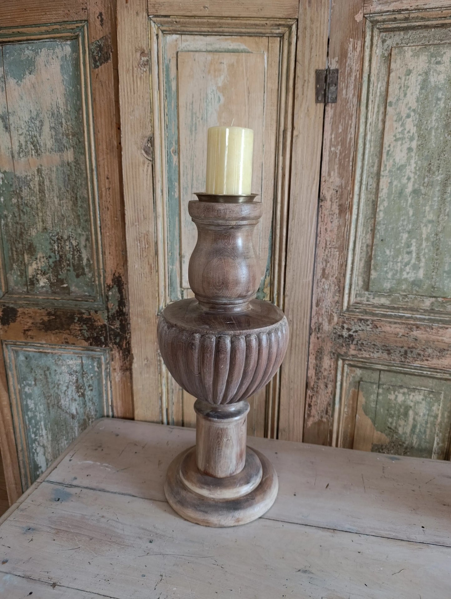 Candelabro de madera y  Bronce Vintage
