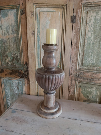 Candelabro de madera y  Bronce Vintage