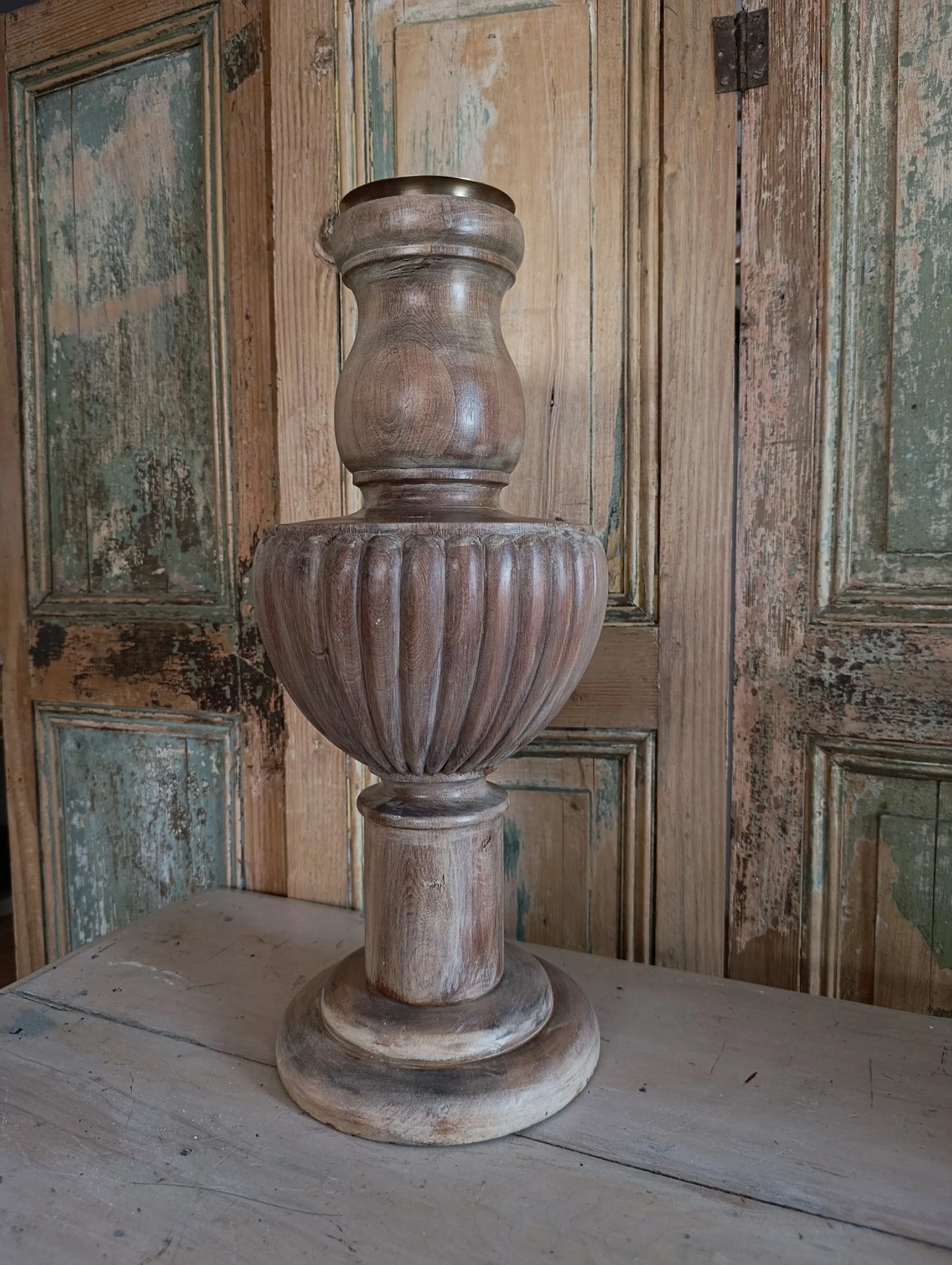 Candelabro de madera y  Bronce Vintage