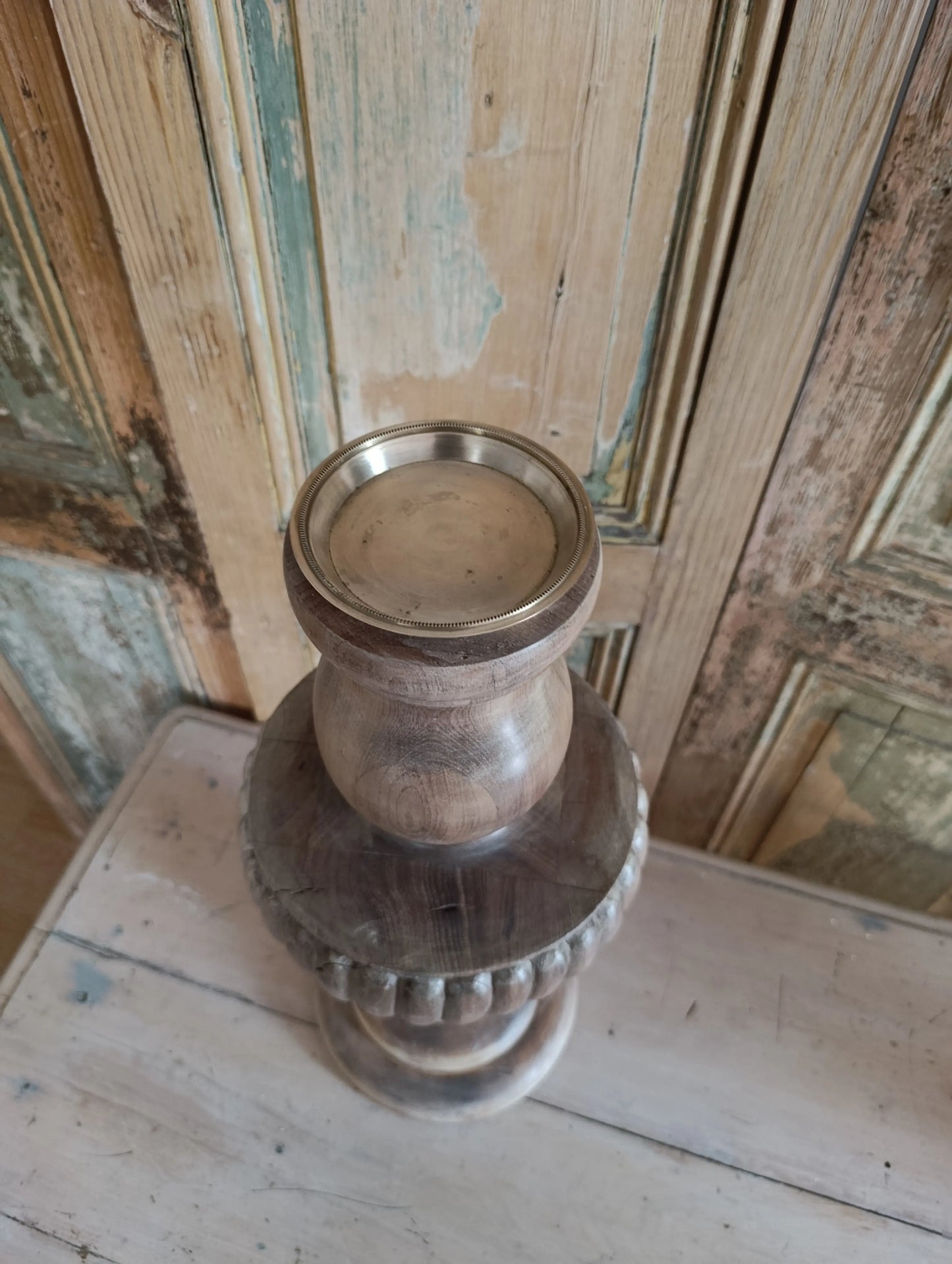 Candelabro de madera y  Bronce Vintage