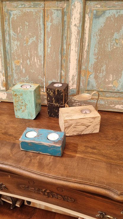 Portavela y aromatizador de madera de pallet