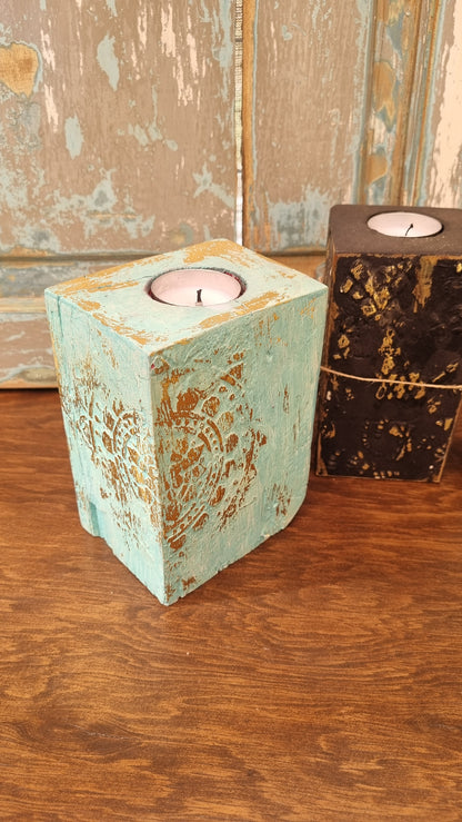 Portavela y aromatizador de madera de pallet
