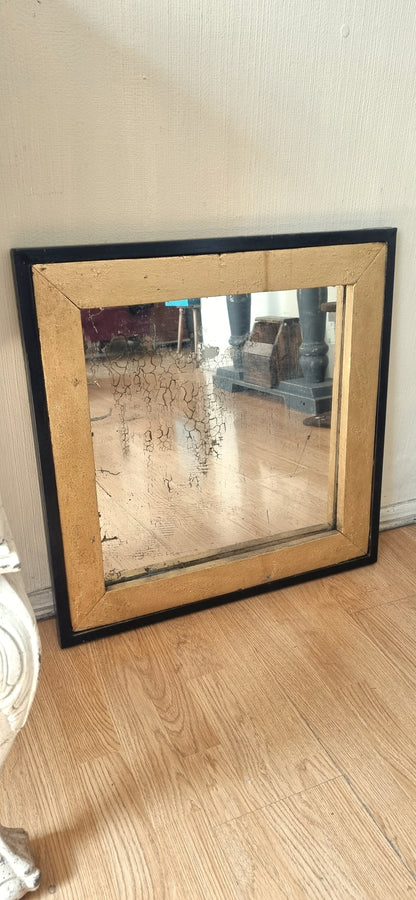 Espejo Único con Marco de Aluminio Negro y Madera Dorada
