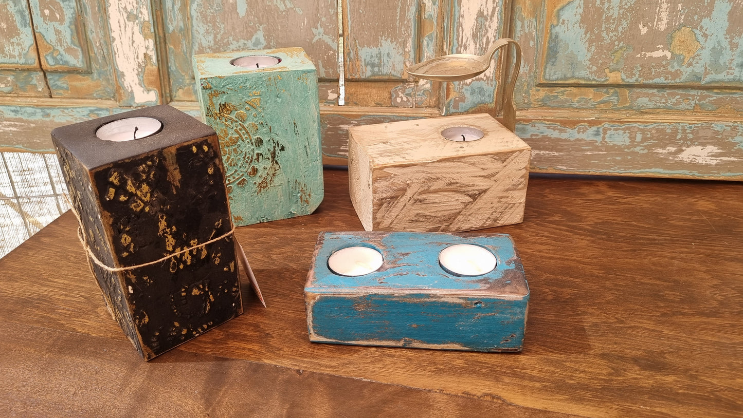 Portavela y aromatizador de madera de pallet