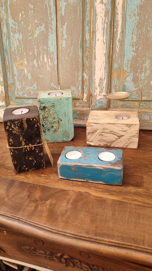 Portavela y aromatizador de madera de pallet