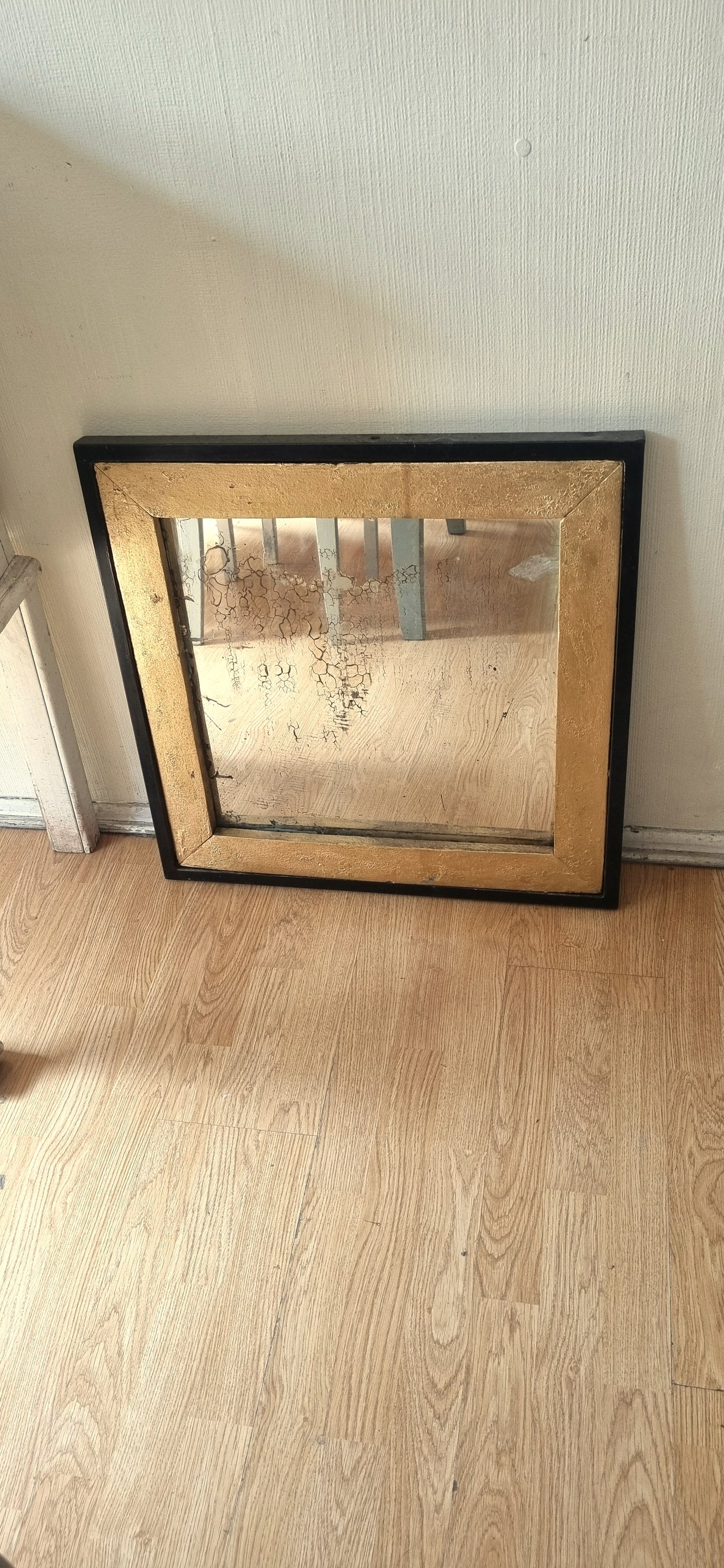 Espejo Único con Marco de Aluminio Negro y Madera Dorada